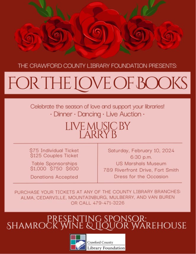 For the Love of Books fundraiser flyer